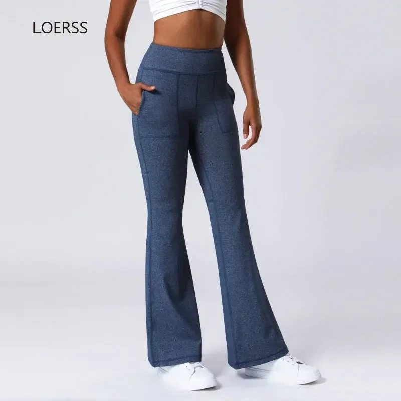 LOERSS Yoga Flared Pants High Waist Wide Leg Pants Sports Running Fitness Trousers Stretch Buttock Lifting Women\'s Casual Pants