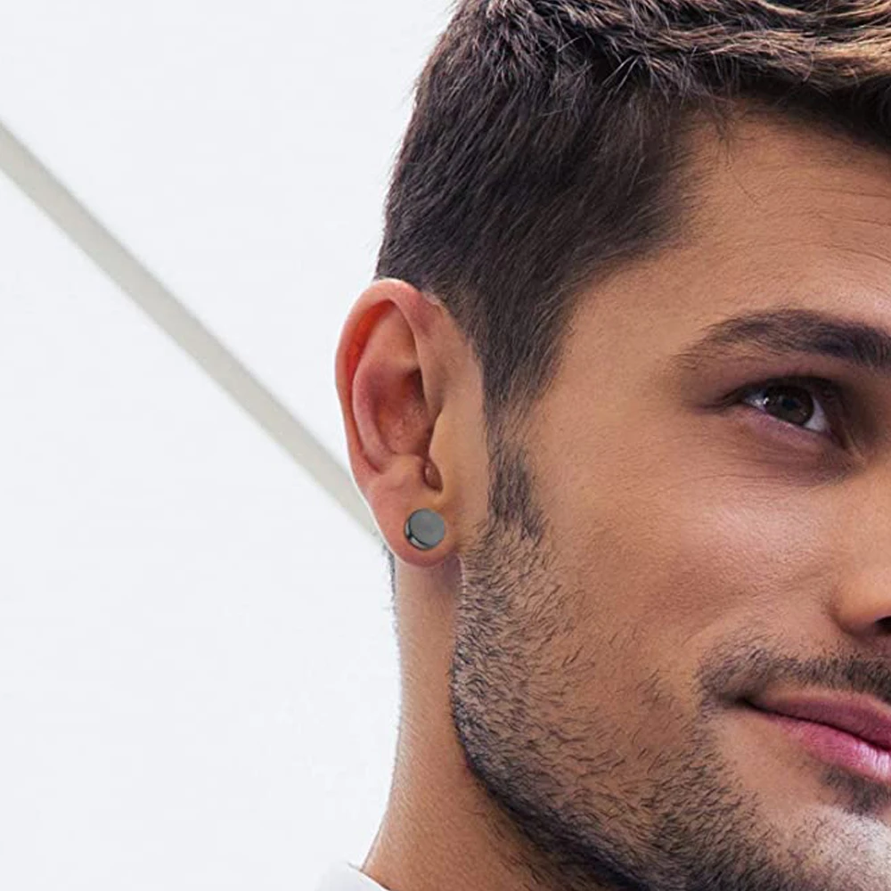 5 Pairs Unisex Punk Stylish Black Stainless Steel Round Barbell Stud Earrings Set for Men Women Everyday Wear Size 4/6/8/10/12mm