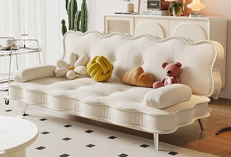 French cream style sofa bed, living room, study, foldable dual-purpose sofa for two lazy people