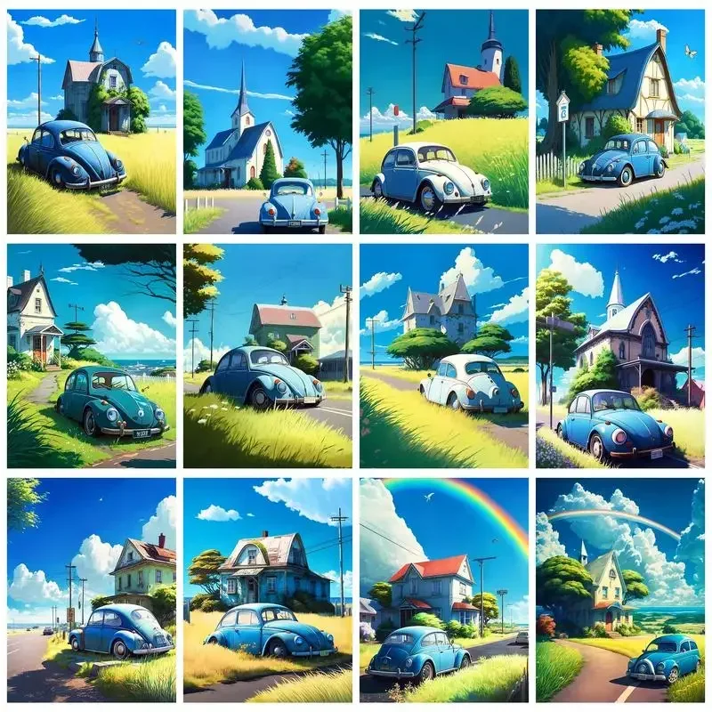 

584651 Modern Painting By Numbers Diy Gift Car In Field Drawing On Numbers Home Decors For Adults Picture Paint Artwork