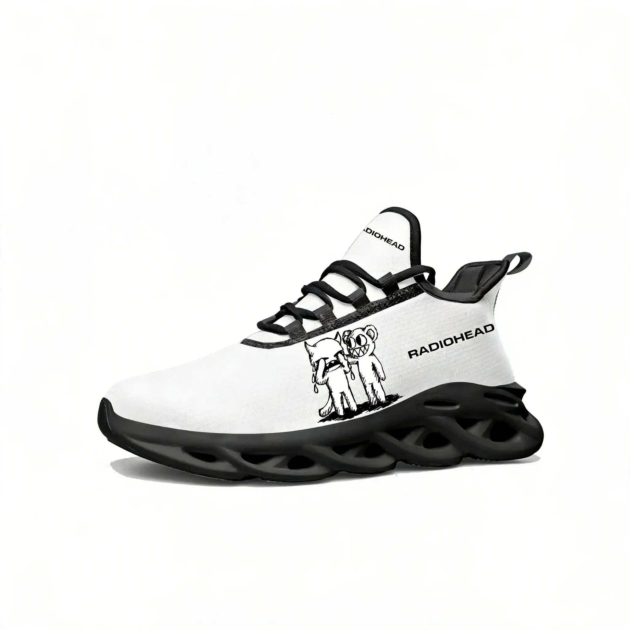 Radiohead Rock Band Lace Mesh Shoes Flat Sneaker Mens Womens Running Shoes Sport Sneakers High Quality Customized Footwear Black