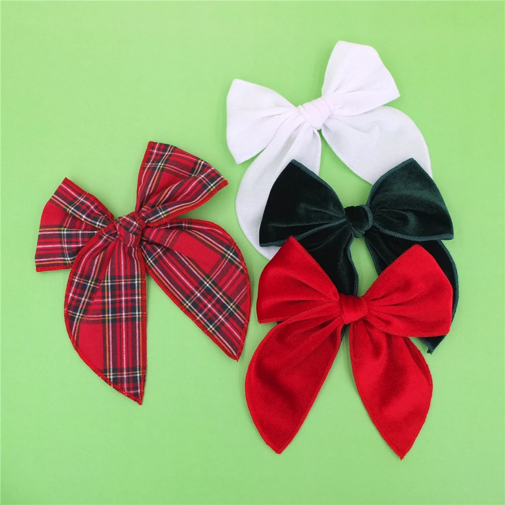 Christmas Hair Bows for Little Girls Baby Mom Velvet Fable Bow Hair Clips Xmas Plaid Red Green Hair Bow Accessories