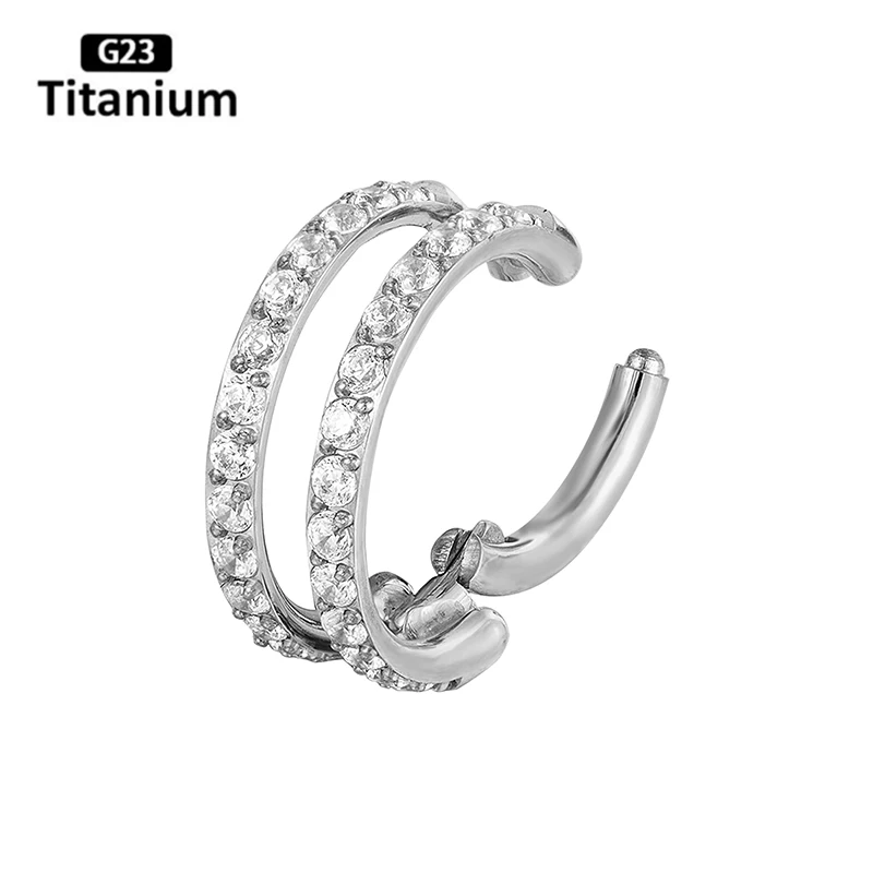 1PC G23 Titanium Piercing Earrings Nose Rings Septum Piercing Plating Bistratal Zircon Tragus Clicker Lip Studs Body Jewelry 16G