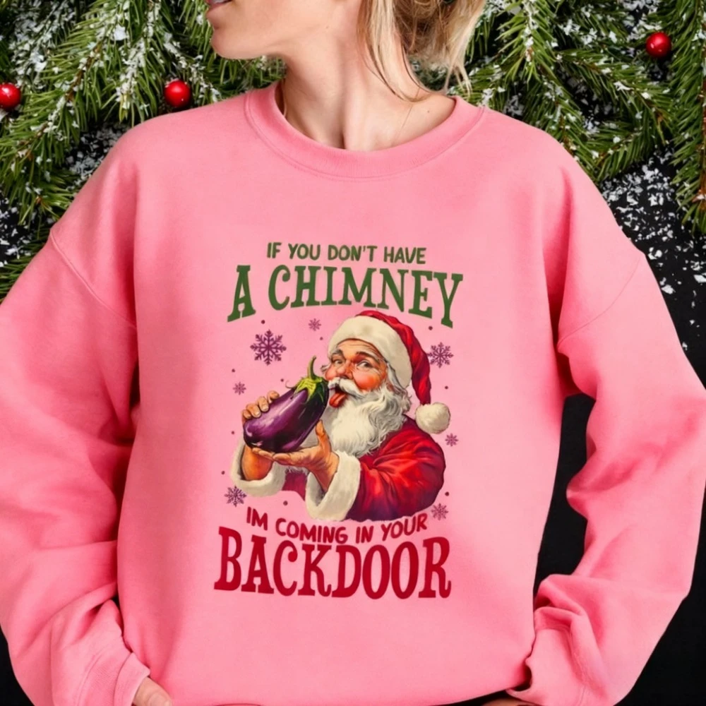 إذا لم تكن لدي مدخنة، سأتي في بابك الخلفي، سترة سانتا المضحكة لعيد الميلاد، بدلة رياضية دافئة بأكتاف منسدلة #3