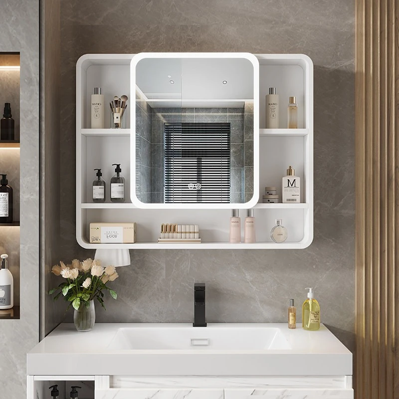 Smart bathroom mirror cabinet separate rounded thickened aluminum storage cabinets wall-mounted  arc armário banheiro furniture