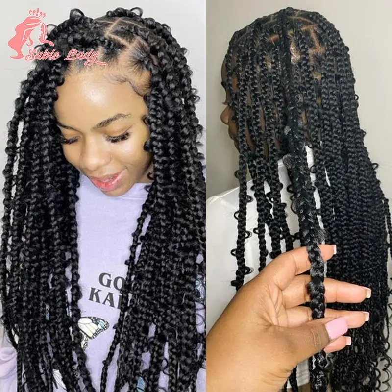 Sintético laço trançado perucas para mulheres negras, tranças borboleta, Box Braid perucas, Liquidação de 36"