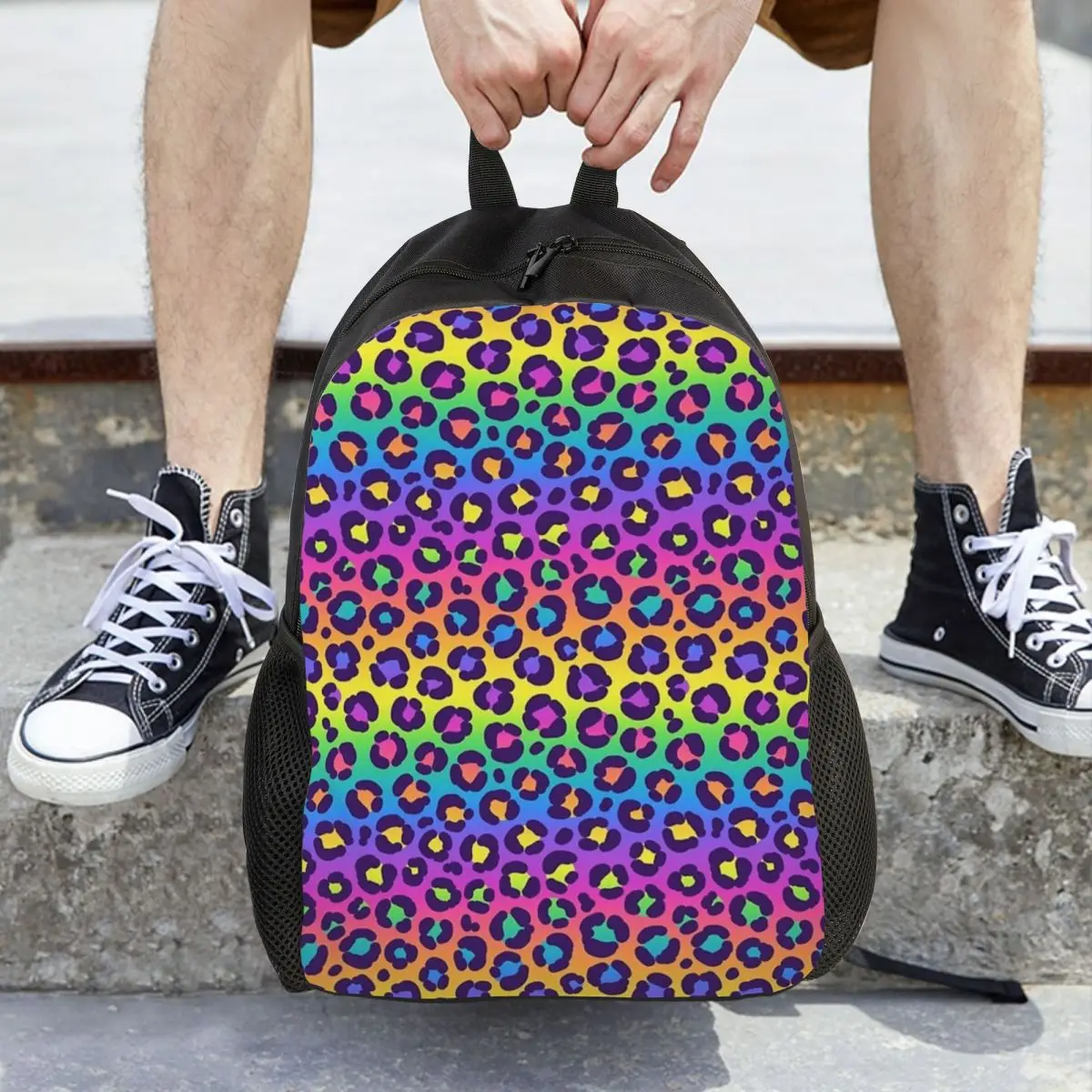

Rainbow Leopard Graphic Backpack Hot Sale Daypack Large Capacity Children BookBag School Bag Shoulder Bags for Men Women