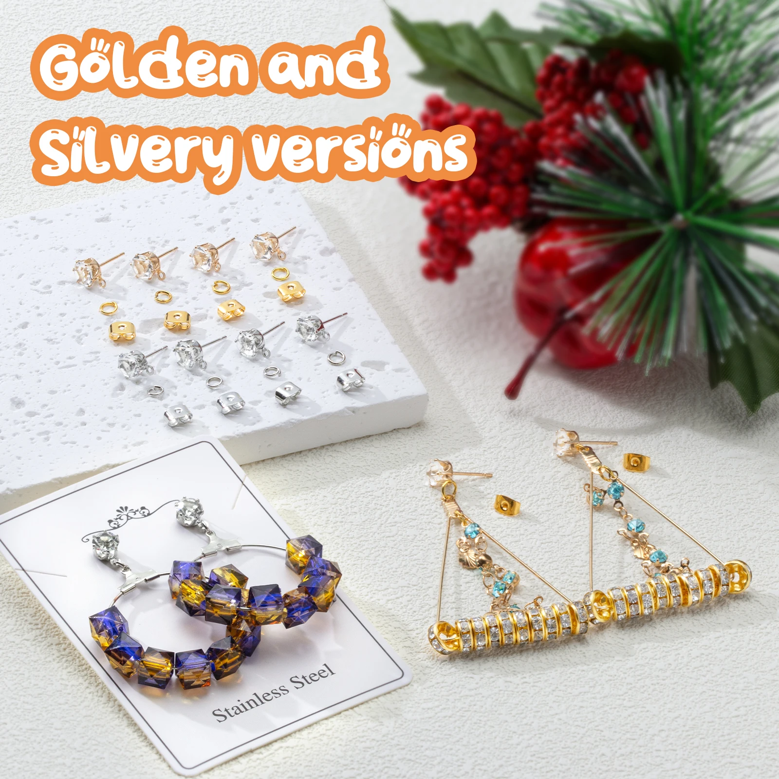 150pcs Hypoallergenic Earring Making Kit, with Rhinestone Earring Posts, Metal Earring Backs and Jump Rings for Jewelry Making