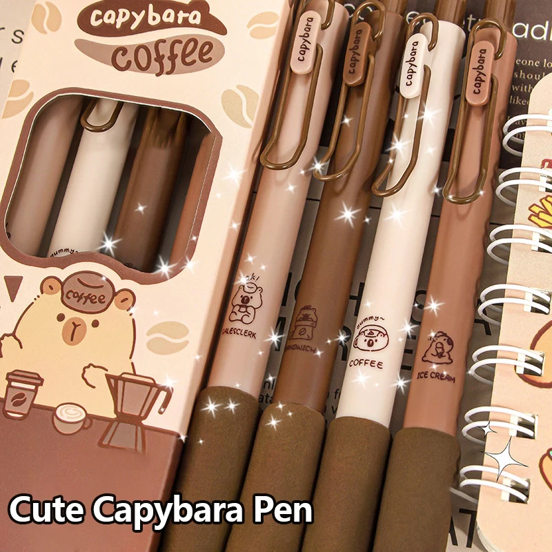 Capybara-Stylo à pression de dessin animé mignon, fournitures scolaires, papeterie esthétique, séchage rapide, stylos gel 0.5mm, 4 pièces