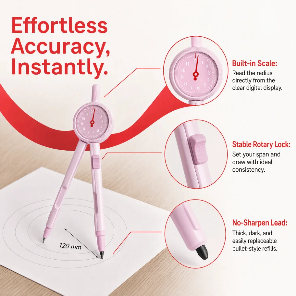 Precision Digital Display Compass Drafting Drawing Digital Radius Display Circle Drawing Gauge Multi-Functional Press Type