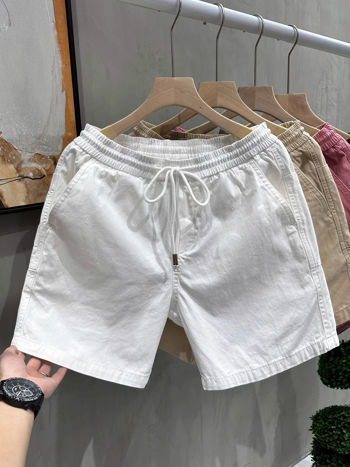 summer-new-men's-loose-comfortable-cotton-orts-casual-sle-tee-quarter-length-soft-pure-color-versatile-trendy-ket-ha