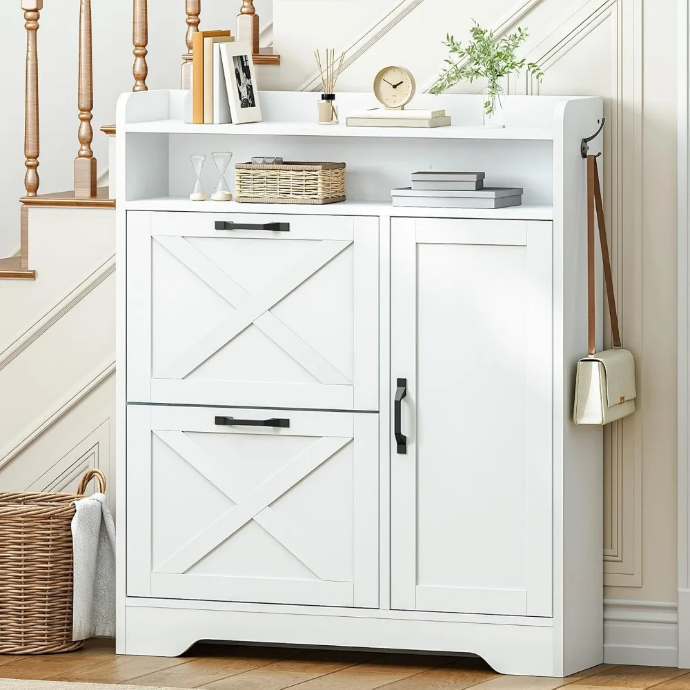 Freestanding Shoe Organizer Cabinet with Flip Drawers for Entryway Storage