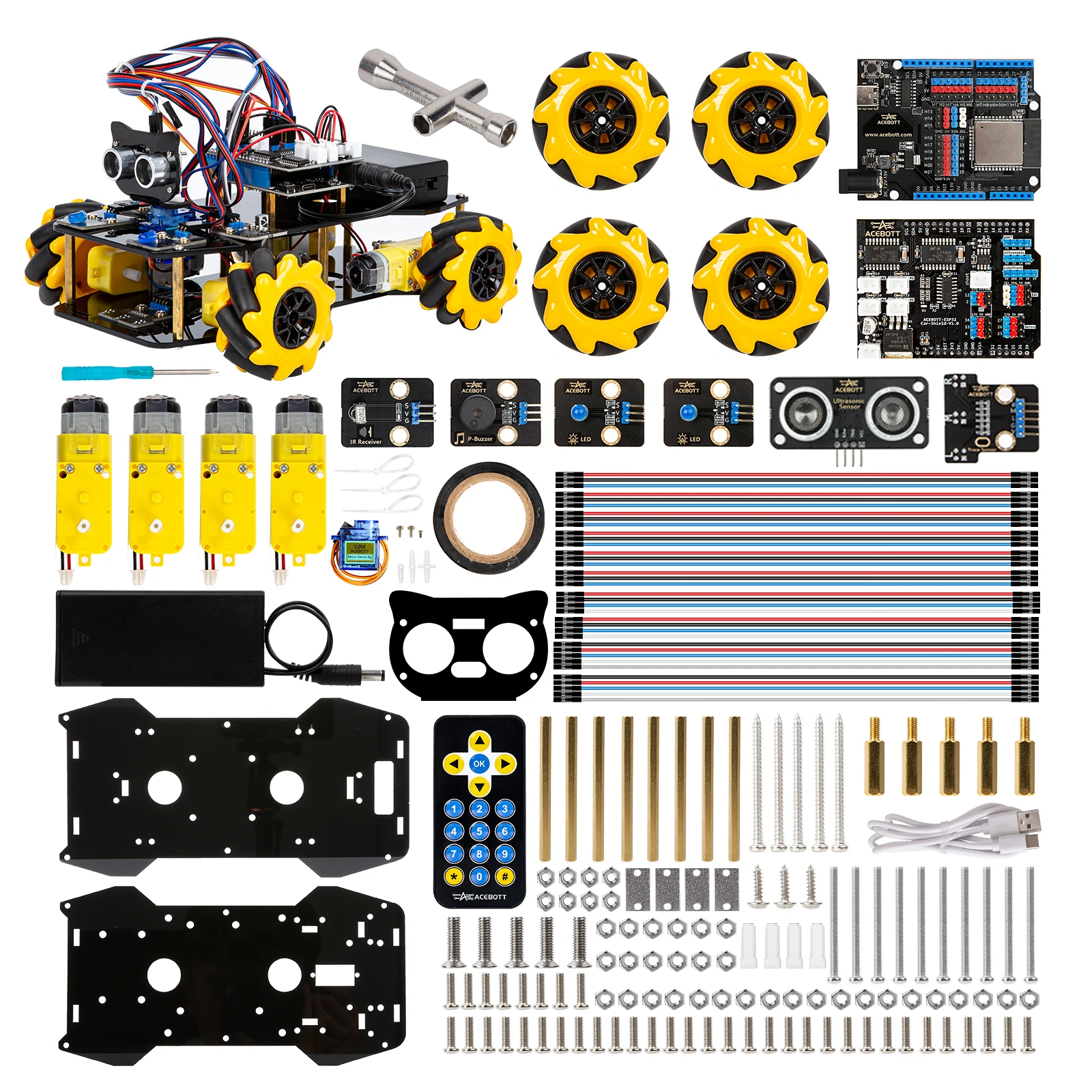 ACEBOTT ESP32 4WD Mecanum Wheel Camera WiFi STEM STEAM Programming Smart Robot Car Kit for Arduino