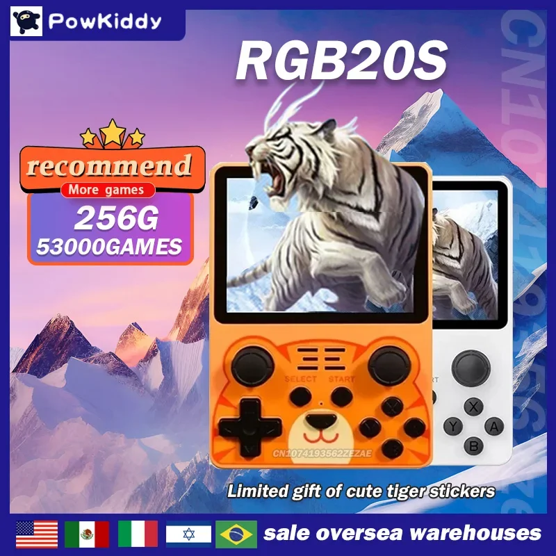 256G 56000 Games POWKIDDY New RGB20S 3.5-Inch IPS Screen Open Source System Dual TF Card  Handheld Game RK3326 Processor