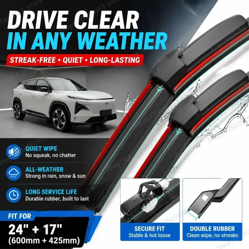 Для Geely Galaxy L7 2023: Комплект всепогодных сменных силиконовых щеток стеклоочистителя (24-дюймовые передние, 17-дюймовые задние) премиум-класса