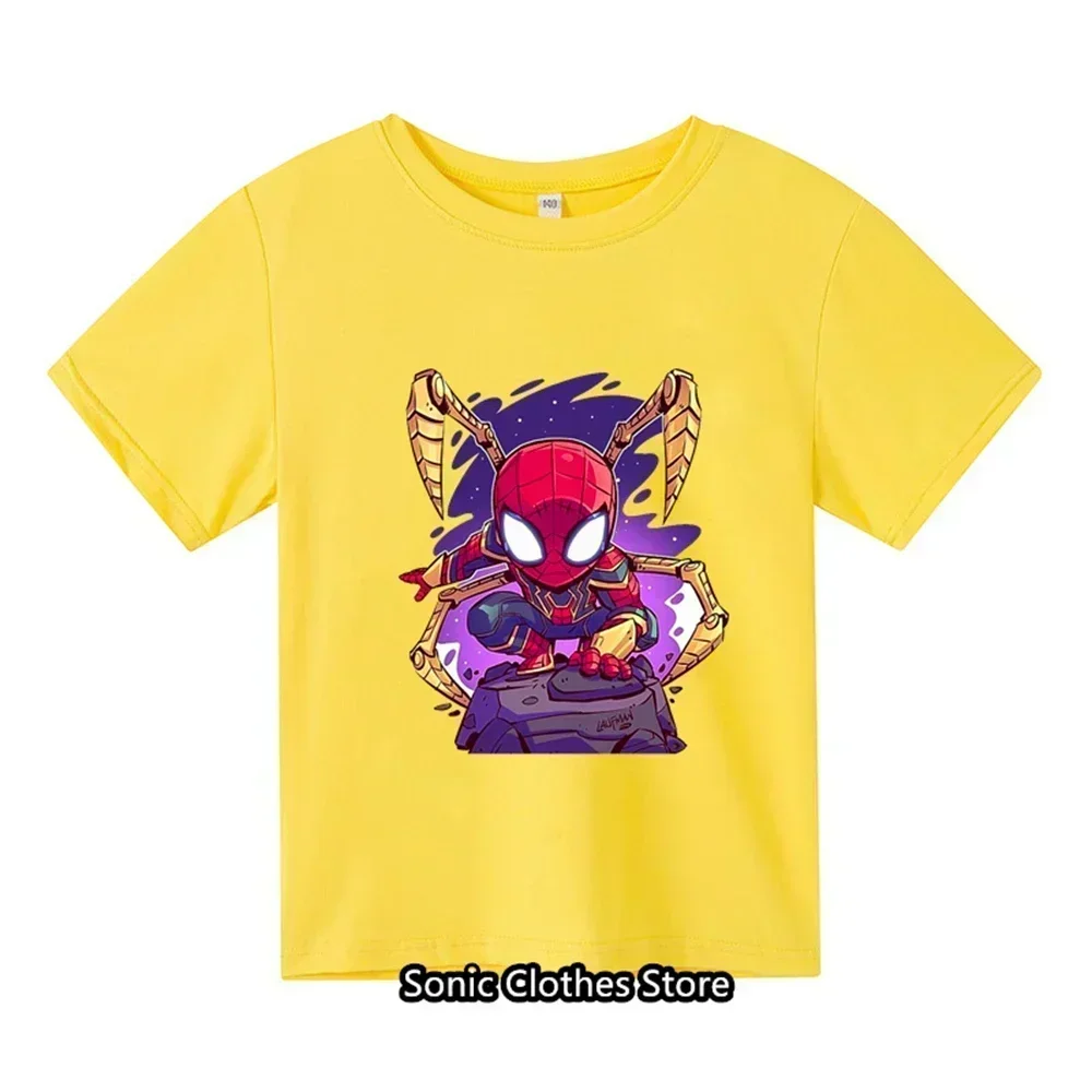 2024 New Spider Man Cartoon Boys and Girls Children's Printed T-shirt Children's Summer Short sleeved T-shirt Top