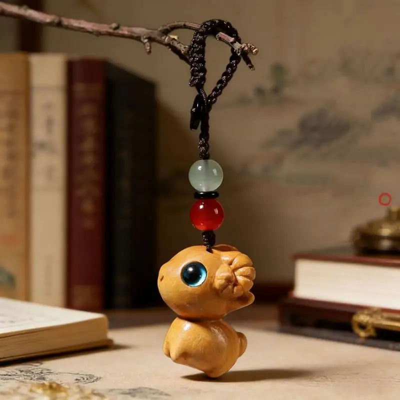 Cute Lamb Hand Carved Natural Sandalwood Phone Charm Beaded Lanyard Delicate Pendant for Backpack Gift for Women Girls