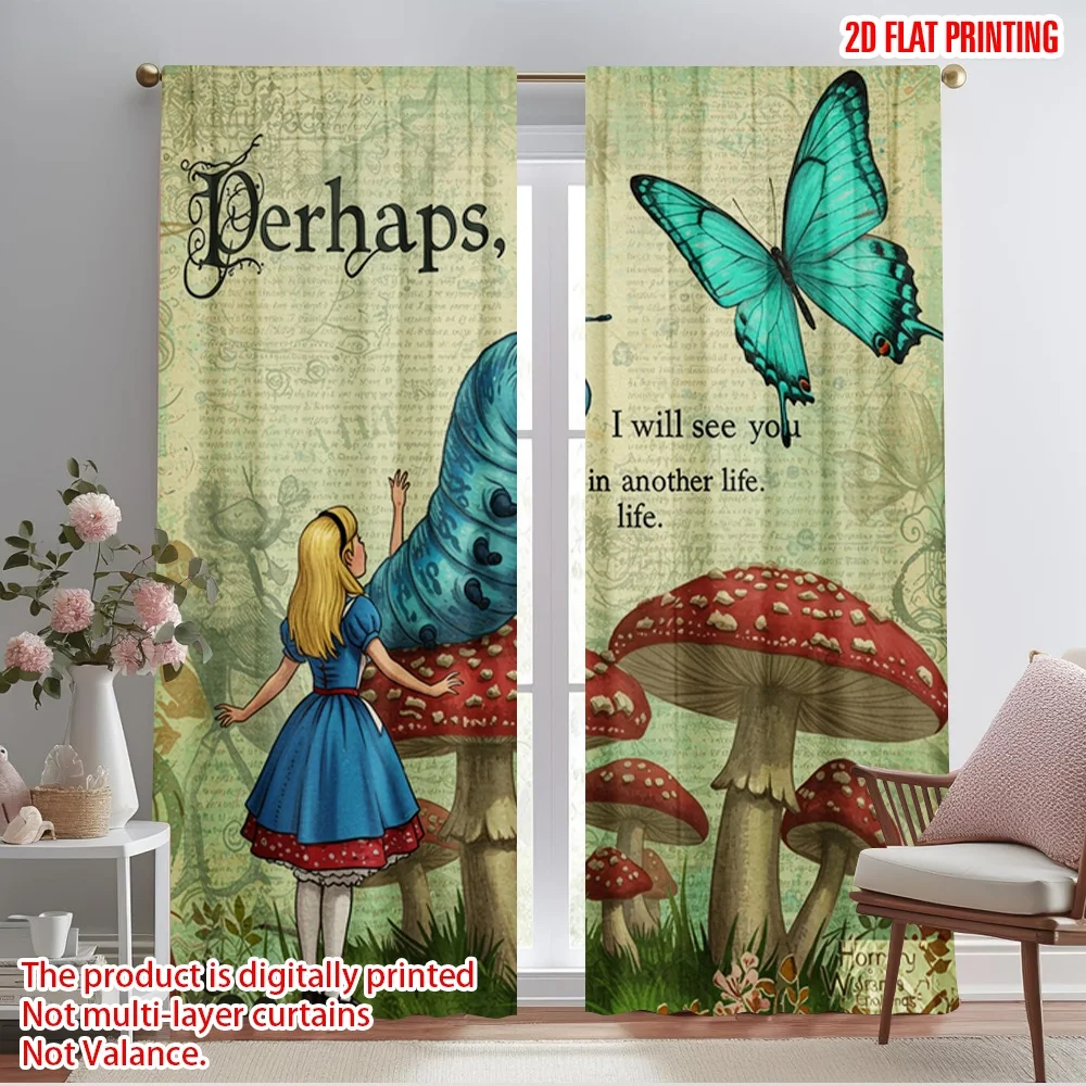

2pcs 2D flat printing Drapes Alice Butterfly Mushroom Wonderland Fabric Without Electricity Party Decorations Perfect for room