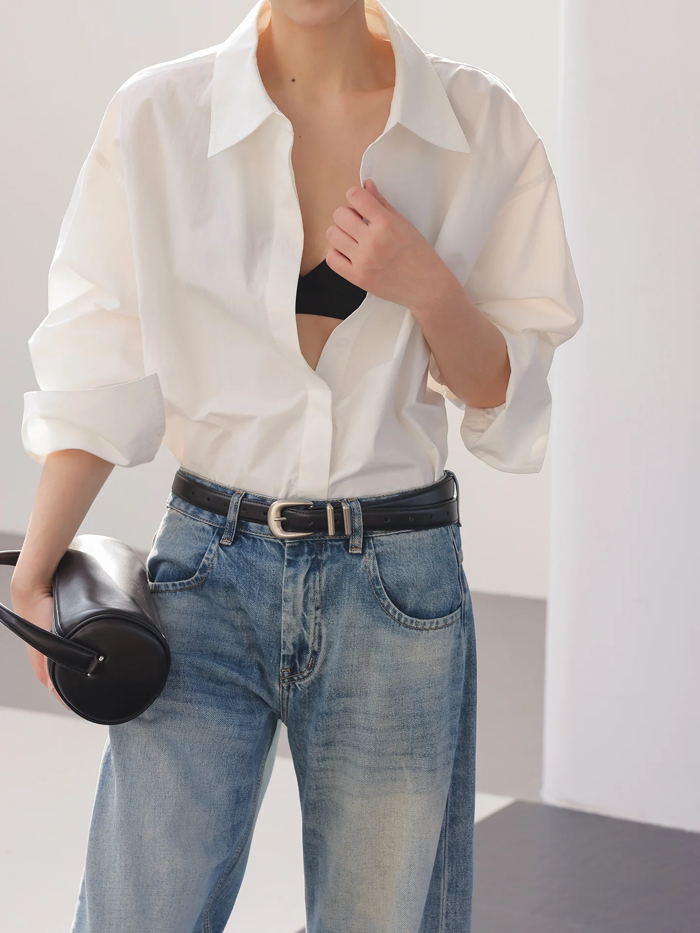 

JWUNIQUE Wine Dimple Loose Sle Women's irt Boyfriend Wind Long Sve Breathable Cotton Casual Faion Design