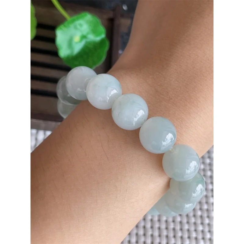 Myanmar Natural a Bracelet Bead Ice-like Floating Flowers round Beads 16 Jade 53.17G