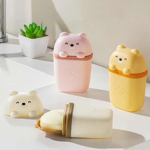 만화 곰 휴대용 방수 비누 접시 밀폐 보관 상자, 여행, 가정 욕실 비누 상자, 캠핑 휴대용 보관 비누 상자