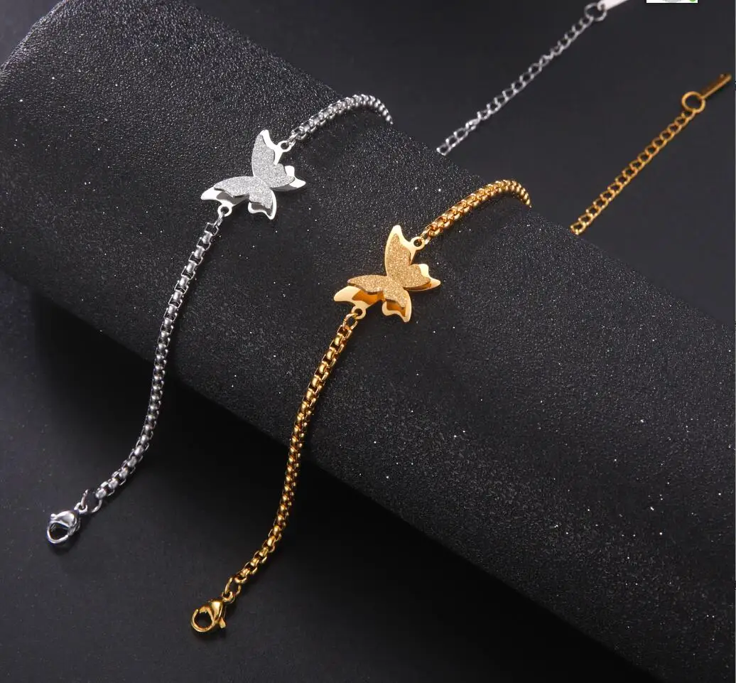 

1PC Cute Butterfly Charm Bracelet Femme Kids Jewelry Stainless Steel Hand Chain Animal Bracelets For Women F1198