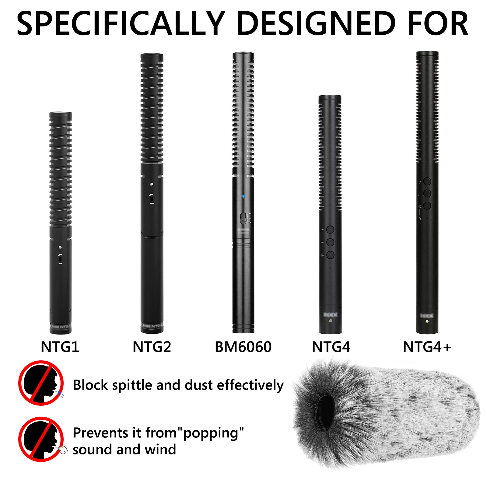 Geekria for Creators Furry Windscreen for 0.8\'\' (20mm) Diameter Shotgun Microphone, Mic DeadCat Wind Cover Muff, Windbuster