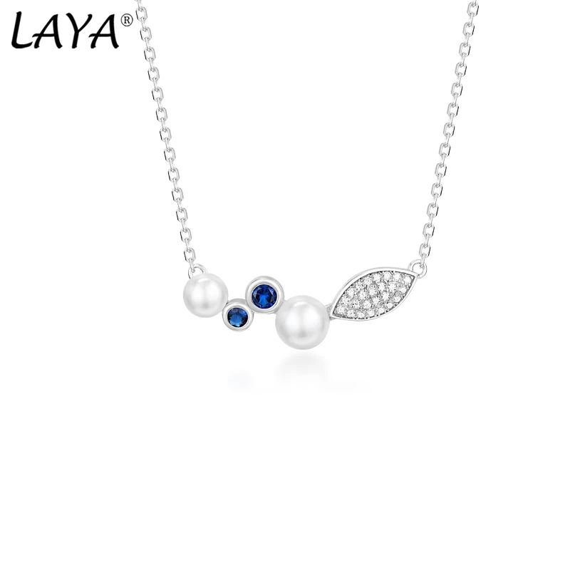 LAYA 2025 Shell Pearl Necklace Blue Crystal For Women Pure 925 Sterling Silver High Quality Clear Cube Zirconia Luxury Jewelry
