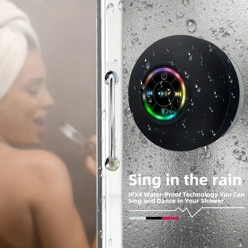 Suction Cup Wireless Bluetooth Speaker Waterproof Shower Speaker with LED Light USB Charging For Bathroom Travel Home