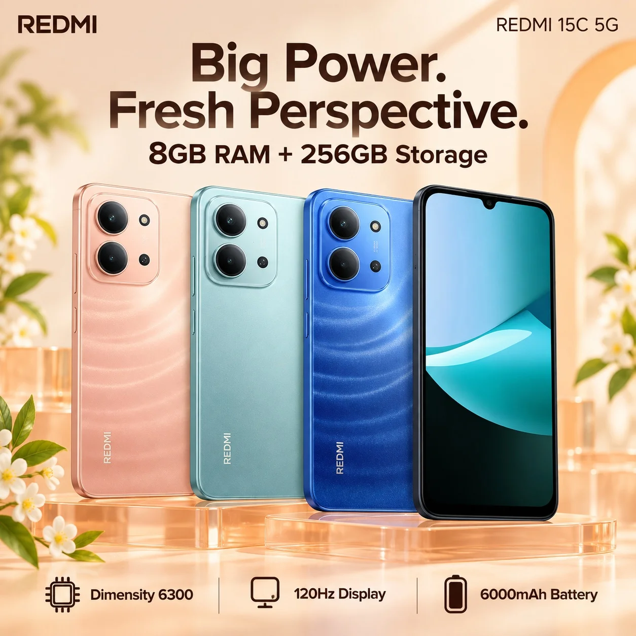 Redmi 15C 5G Smartphone 8GB RAM 256GB ROM, Dimensity 6300, 6.9