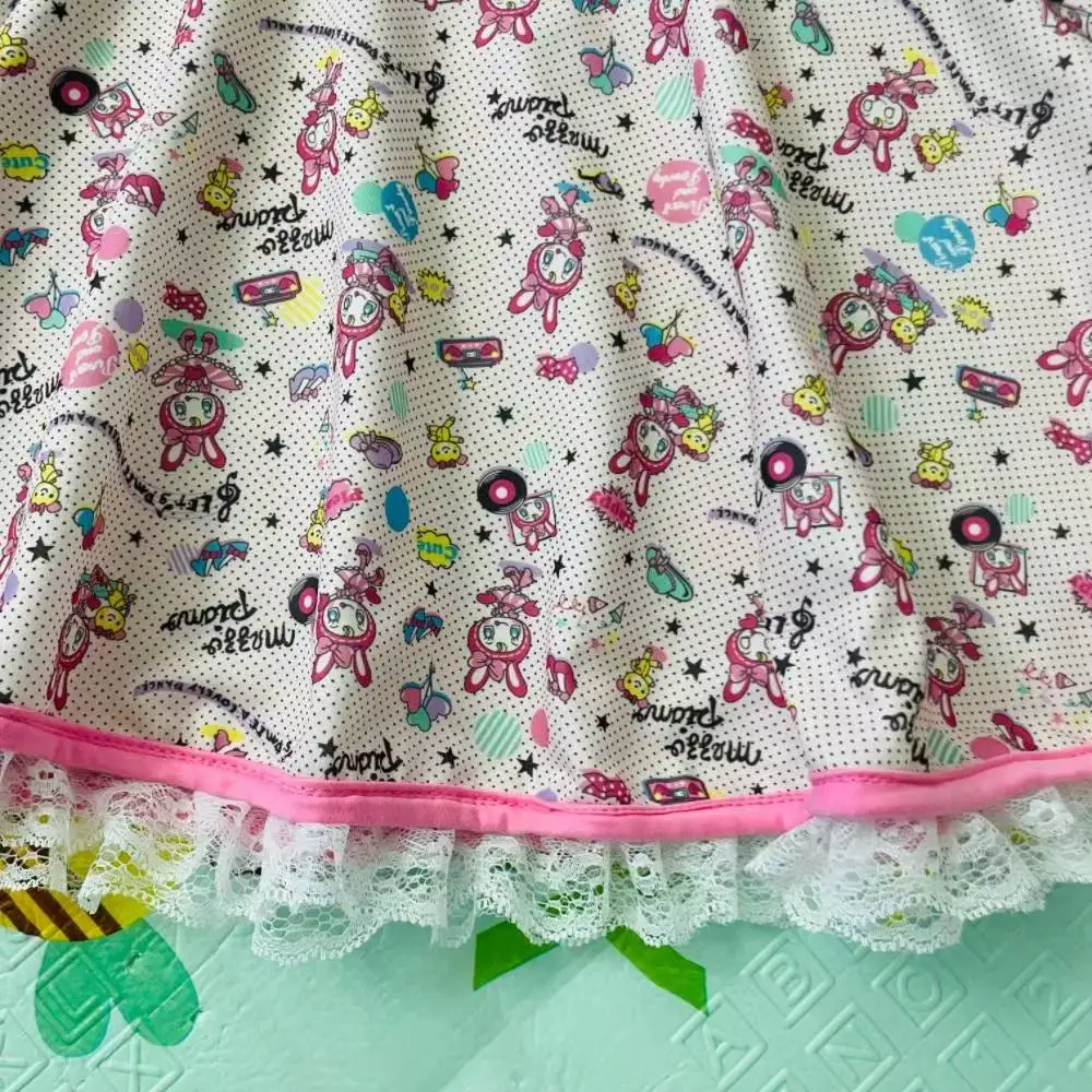 Minifalda japonesa de encaje para mujer, Falda corta con estampado de conejo, Estilo Vintage Kawaii, elegante, Y2k, 2024