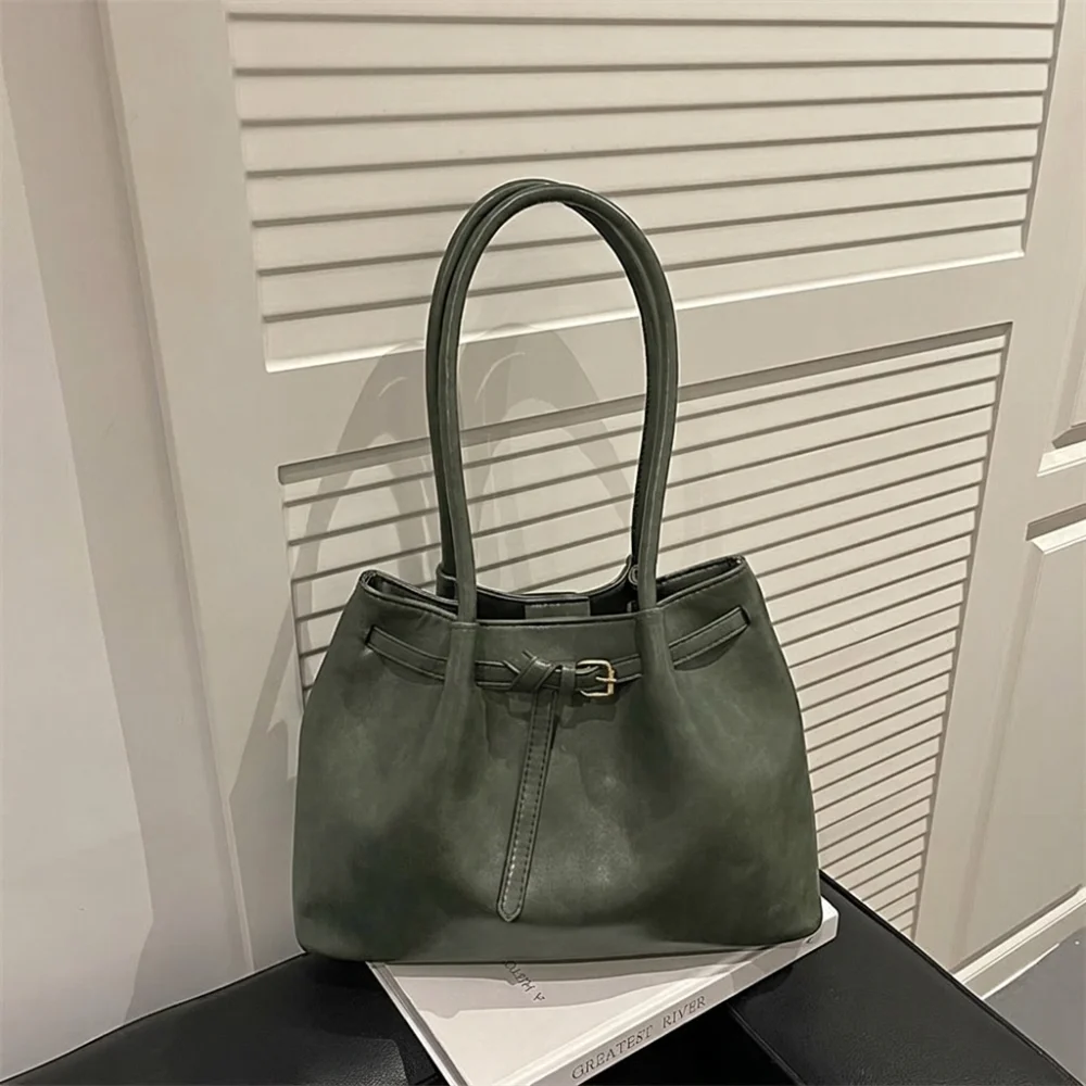 

PU Leather Shoulder Bag Elegant Retro Commuting Tote Bag Solid Color Large Capacity Crossbody Bag School/Travel/Work