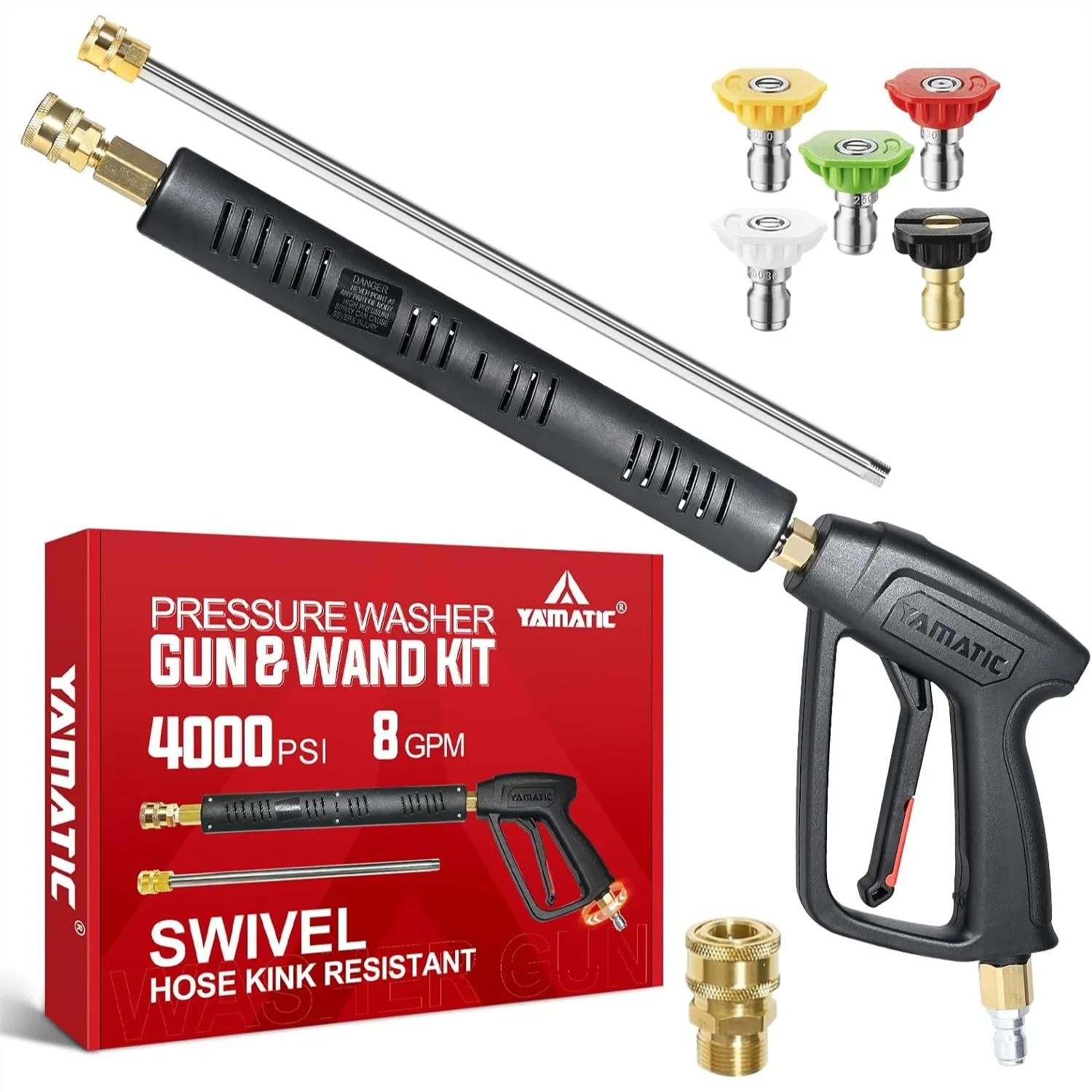 

Pressure Washer Gun Wand with 360° Swivel, Stainless Steel Extension Lance Replacement for Ryobi Simpson Craftsman, 4000 PSI
