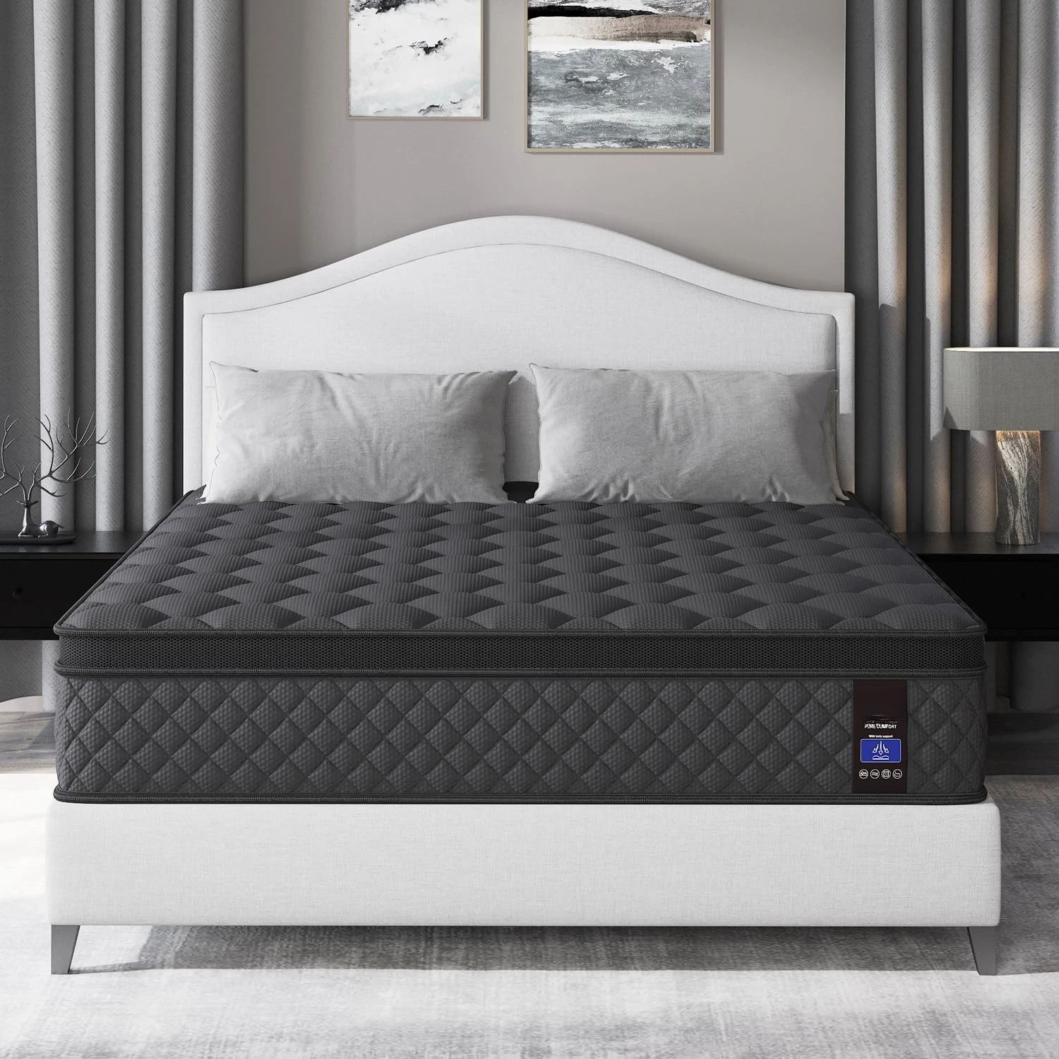 Queen Mattress, 14 Inch Hybrid Mattress Black, Euro Top Mattress Medium Firm for Back & Lumbar Support, 100 Night Trial