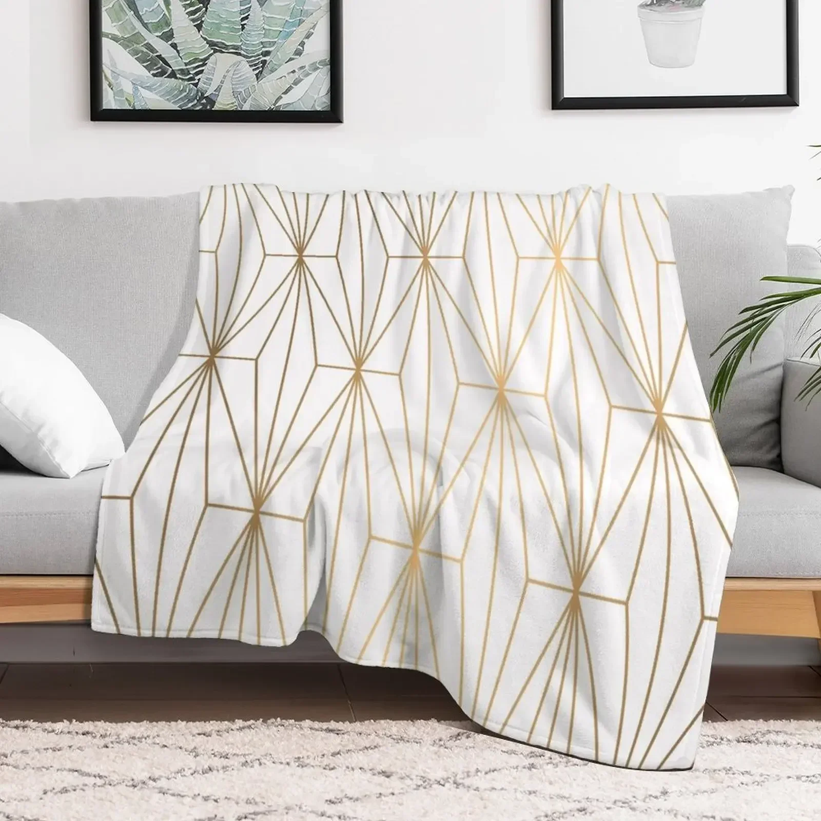 

Gold Geometric Pattern Illustration Throw Blanket Beach Cute cosplay anime Blankets