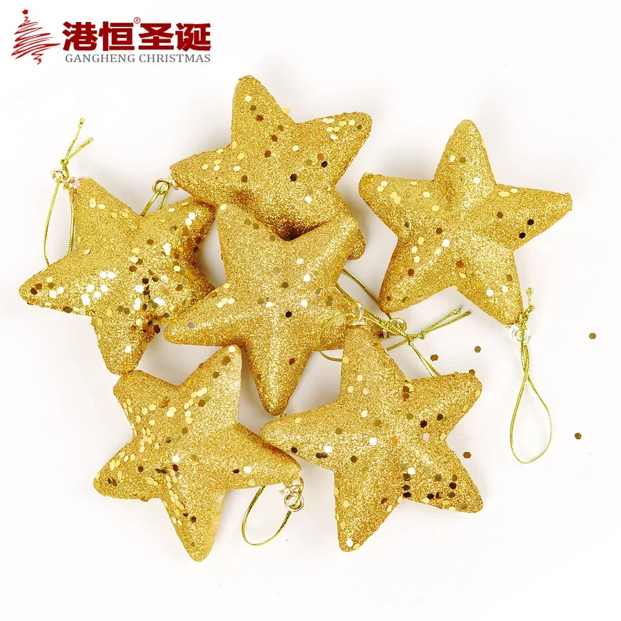 Christmas 9cm gold powder five pointed star (6 Pack) Christmas ornaments and ornaments 10g