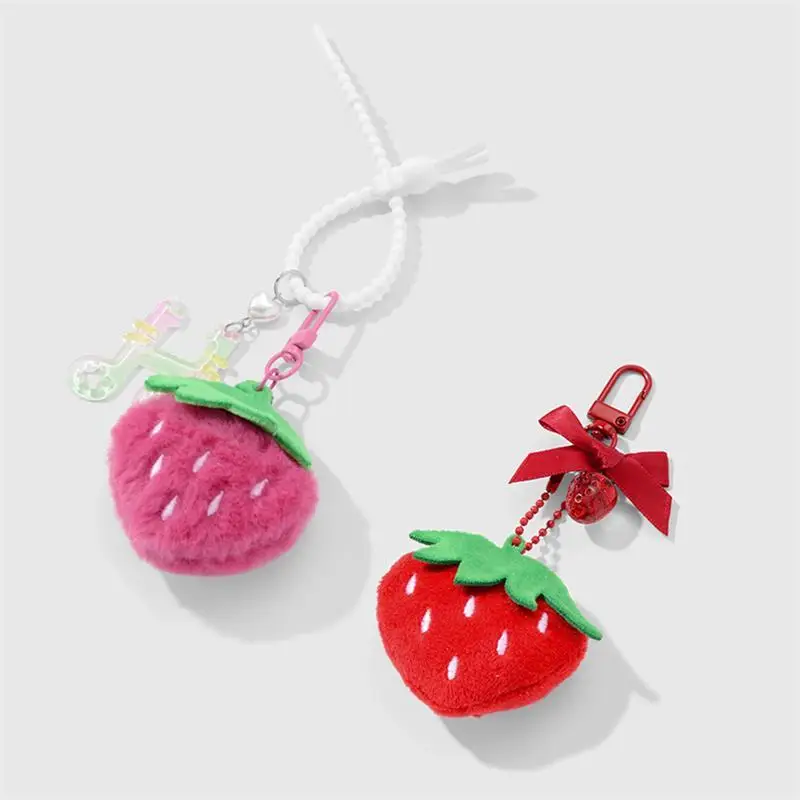 1 Stück Süßer Erdbeer-Schleifen-Plüsch-Schlüsselanhänger für Rucksack, Handykette, Tasche, DIY-Schlüsselring, Mädchen-Geschenke