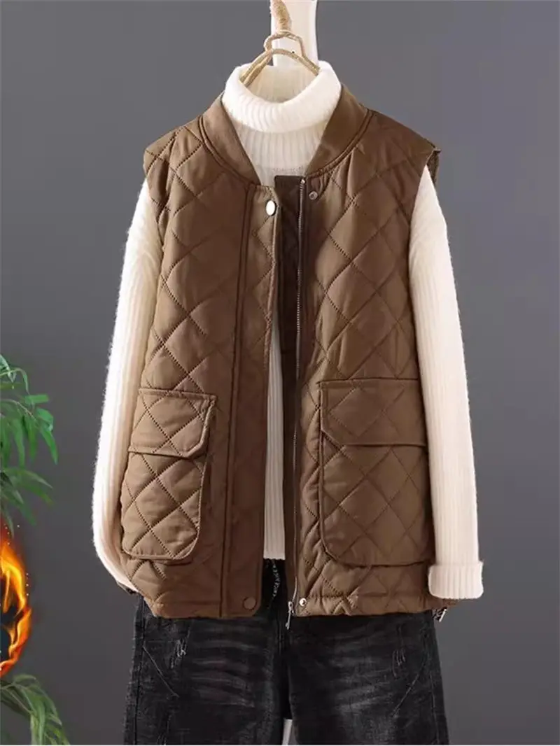 

Lightweight Down Cotton Jacket Vest Women's 2024 Autumn Winter Thick Warm Loose Sleeveless Quilted Waistcoat Short Coat k2377