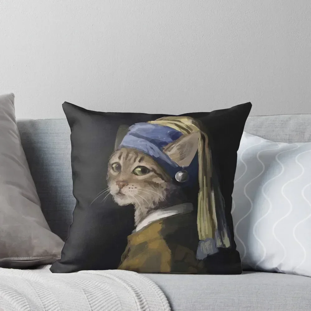 Cat with a Pearl Earring Throw Pillow Anime Sofa Cushions Cover pillow