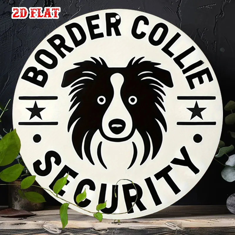 2D Flat - Round Aluminum Sign Featuring a Border Collie, Measuring 7.8X7.8 Inches, Designed for Security And Decoration in Vario
