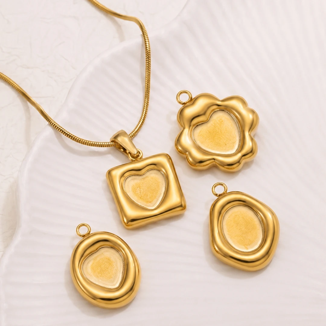 5 Stück Edelstahl-Anhängerrohlinge (rund, oval, quadratisch) für DIY-Charm-Halsketten und Schmuckherstellung – Detail 2