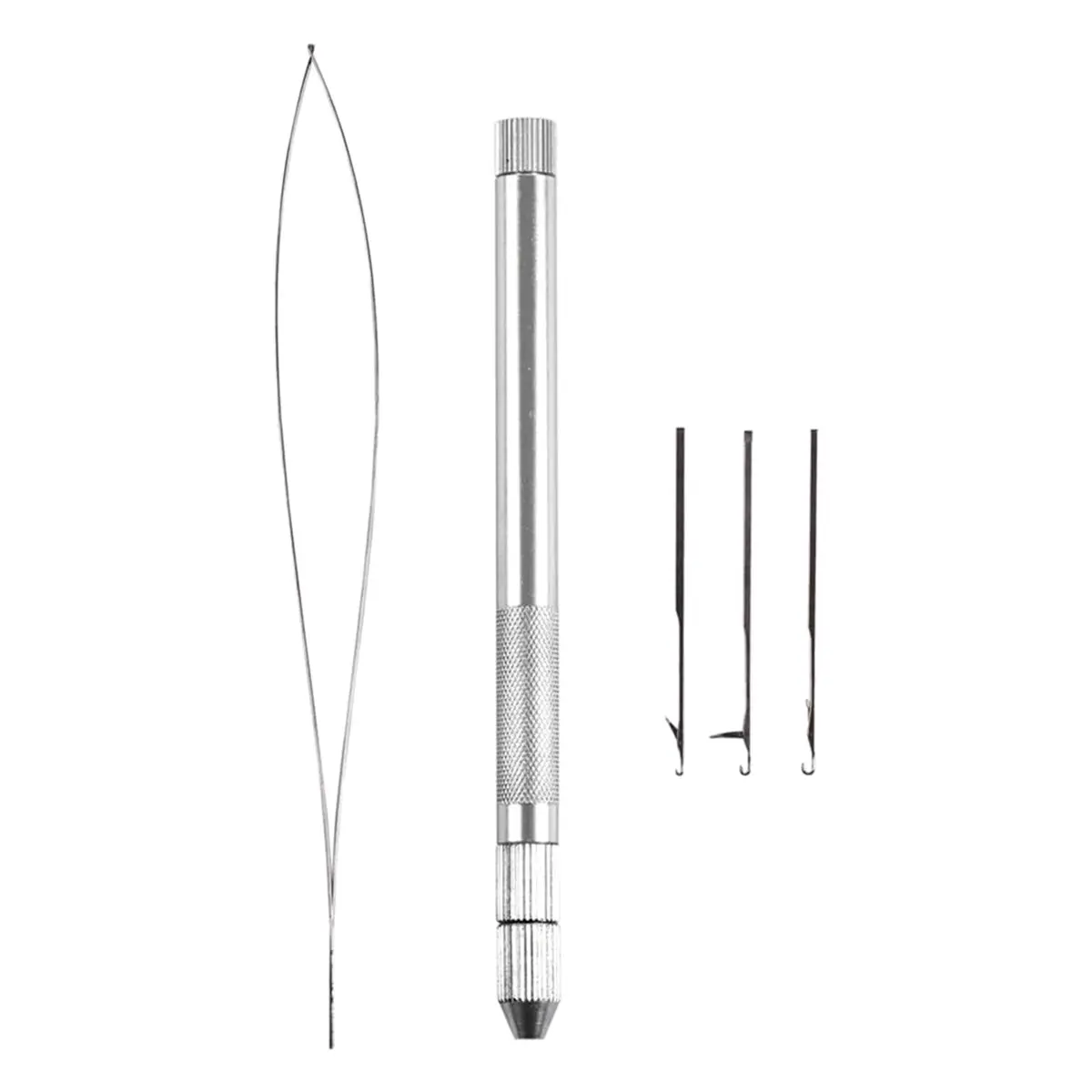 2026 New Hair Extension Tools 3 Knitting Hook Needles+1 Holder+1 Pulling Needle Loop Threader Ventilating Holder and Needles Kit