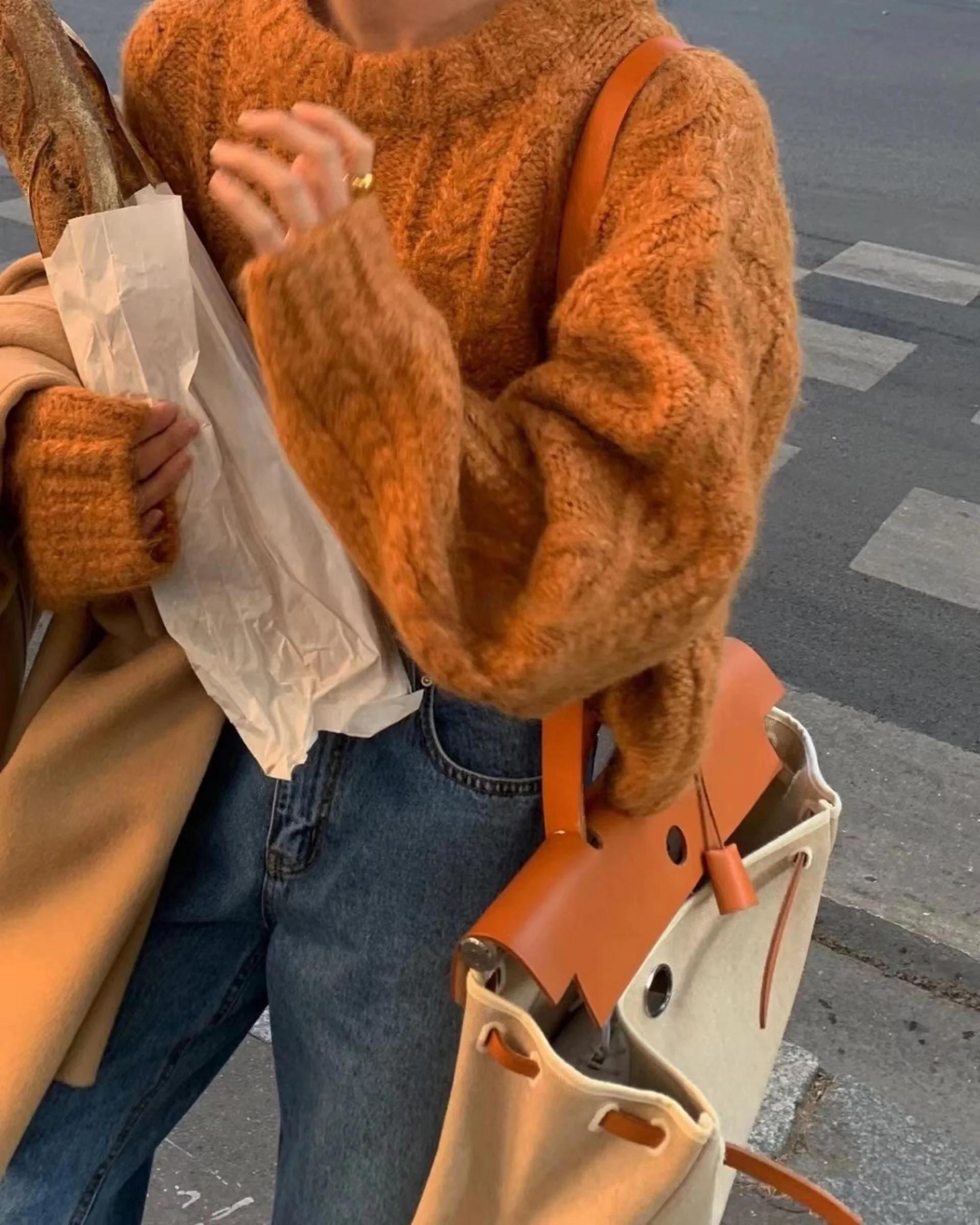 

Свободный длинный вязаный свитер Све Turtlene Twist Design Тыква Оранжевый Повседневный Универсальный Удобный Теплый трикотаж прямого кроя