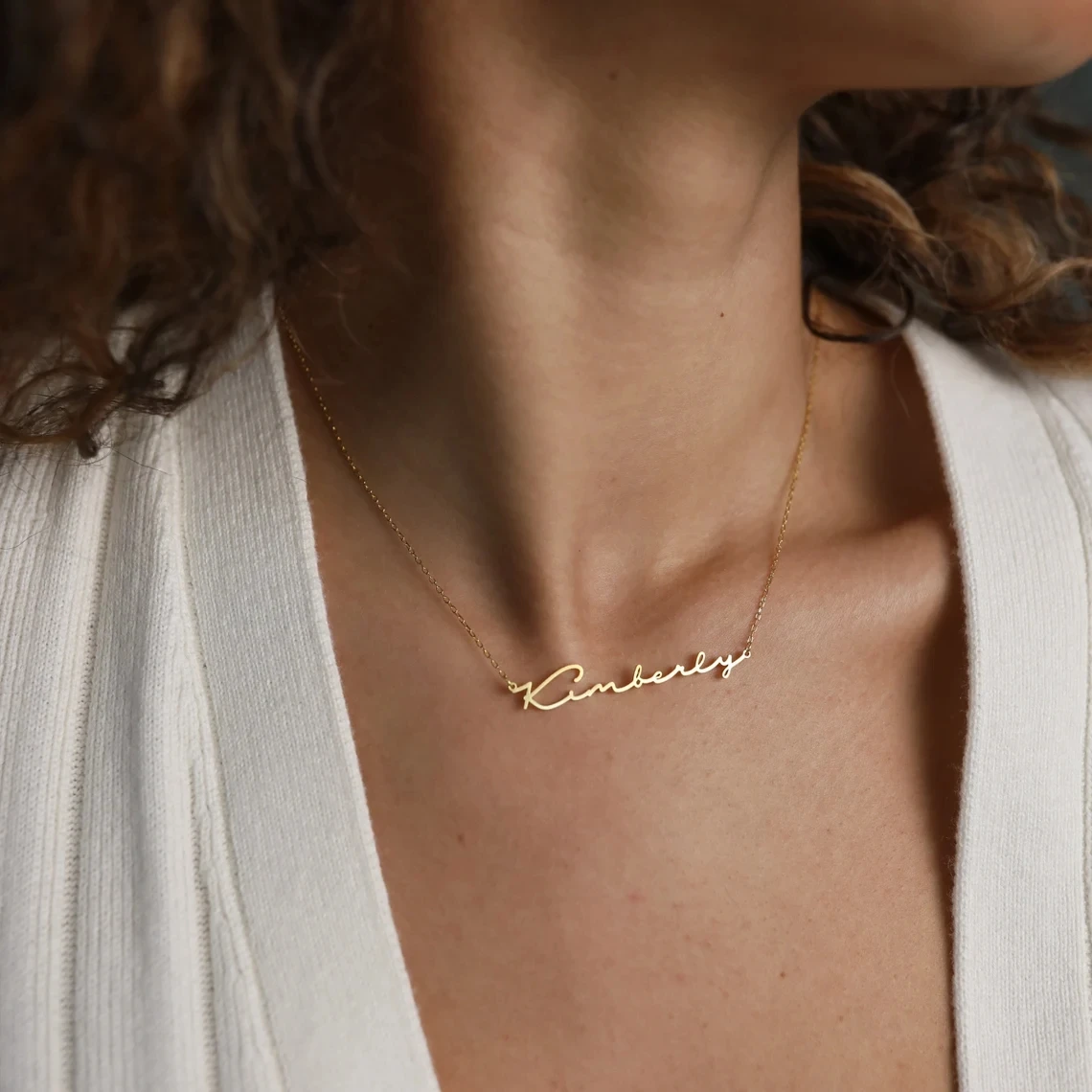 Custom Name Necklace for Women Stainless Steel Personalize Handwritten Signature Nameplate Pendant Choker Anniversary Gift