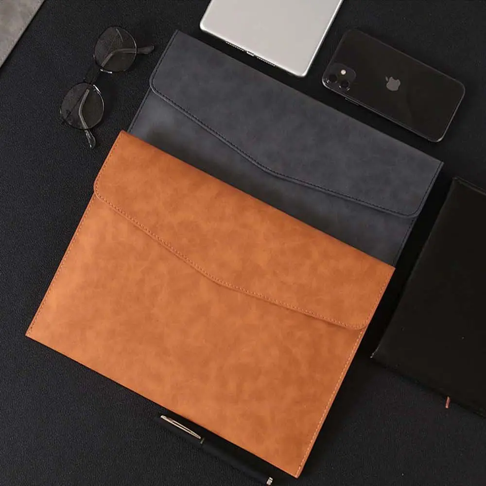 

33*25CM Tablet Bag Button Design Filing Products Laptop Bag Business Handbag PU Leather Folder Document Organizer Bag