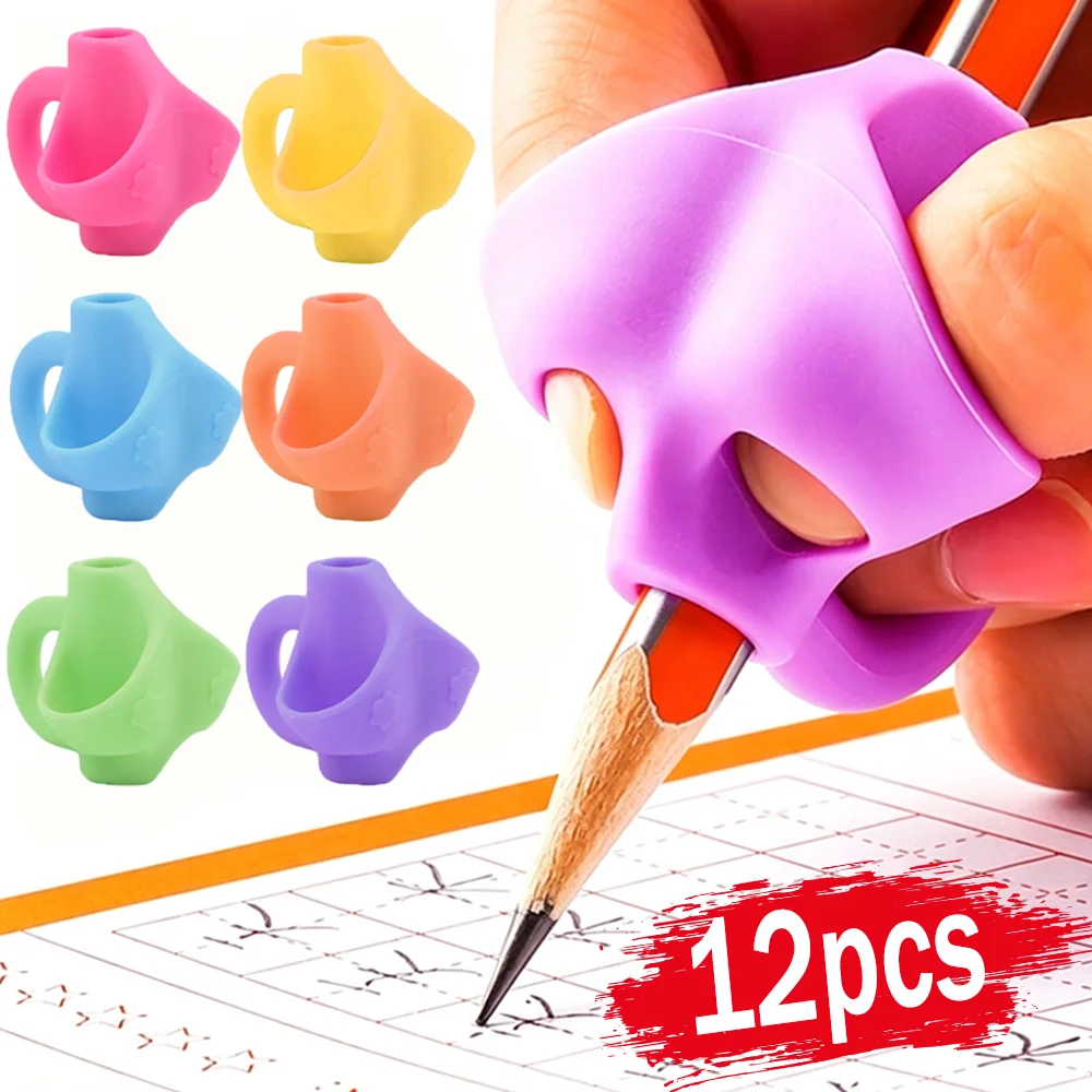 1-12Pcs Pencil Silicone Grips Writing Aid Trainer Posture Correction Finger Grip for Kids Children Students School Supplies