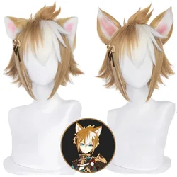 Genshin Impact Gorou Cosplay Wig with Ears Anime Cosplay Wigs Heat Resistant Synthetic Wig Anime Cosplay Suit Accessories