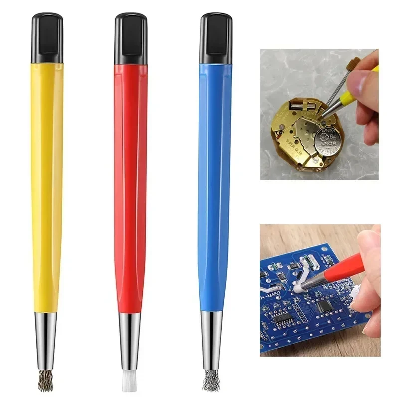 2PCS Rust Removal Brush Pen Fiber/Brass/Steel Clean Pen Watch Part Rust & Scratch Removing Repair Tool Polishing Cleaning Tools