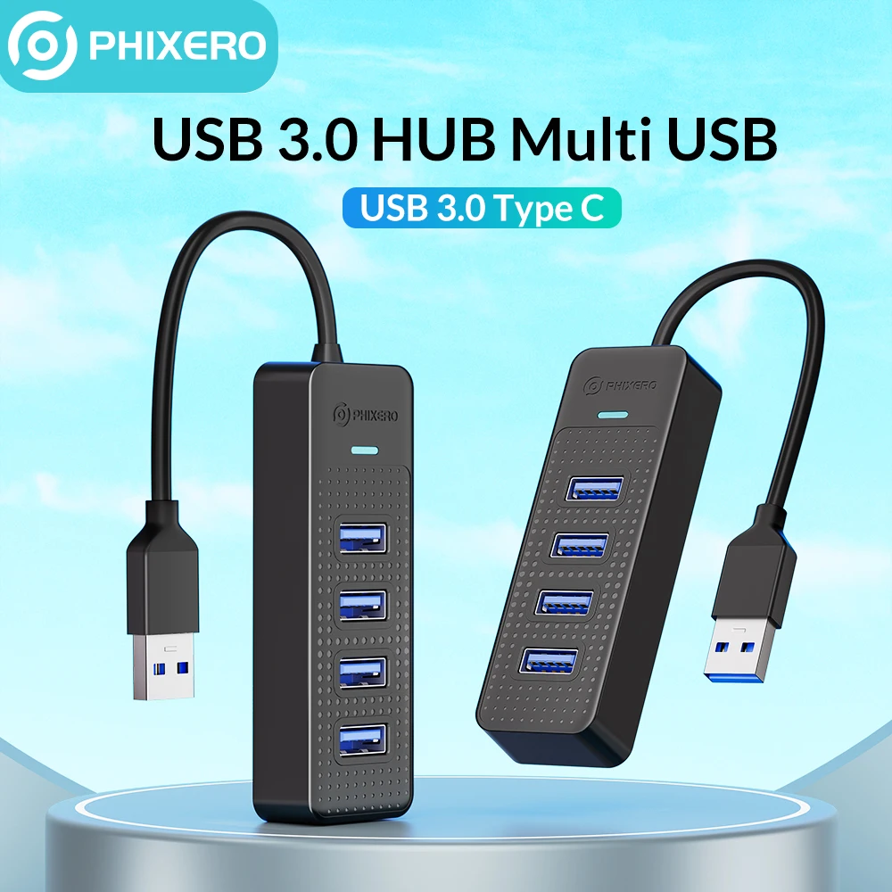 PHIXERO 4 Ports USB 3.0 HUB 5Gbps High Speed Multi Type C Splitter Ultra-Slim OTG Adapter For PC Computer Accessories Macbooks