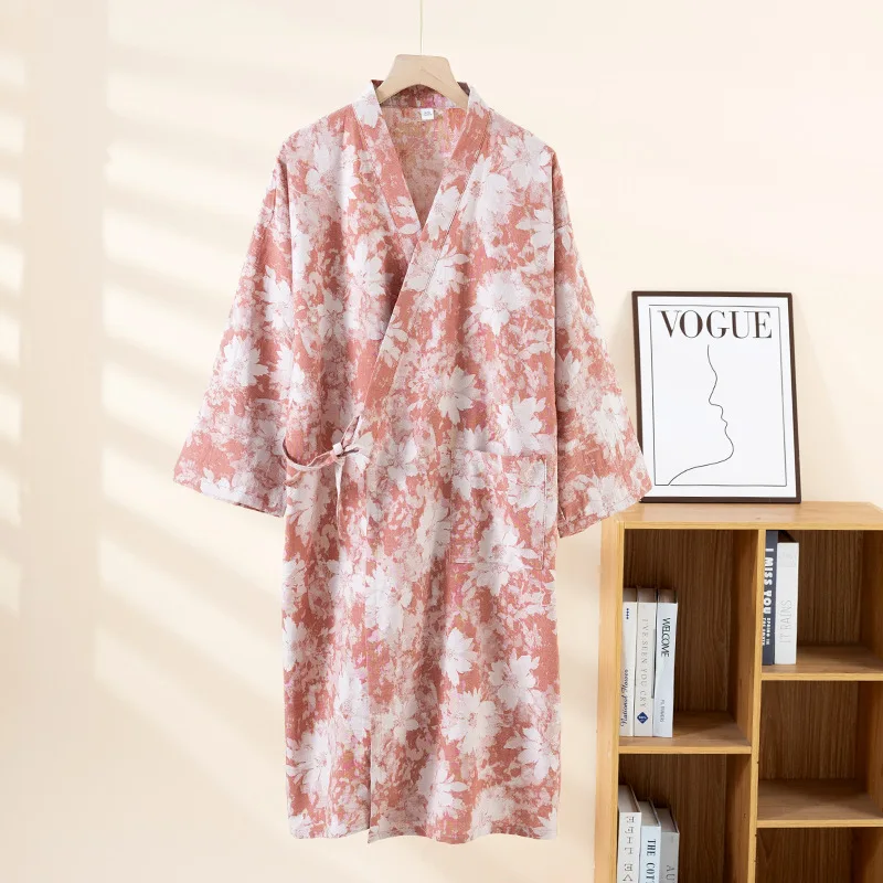 2026 Japanese New Spring/Summer Women's Sleeping Robe 100% Cotton Gauze Bathrobe Thin Size Large Japanese Kimono Robe - view 4